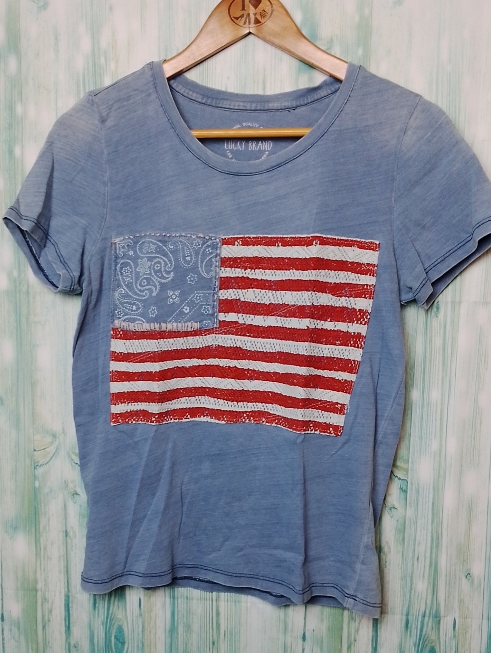 Embroidered American Flag Lucky Brand Short Sleeve T Shirt Small